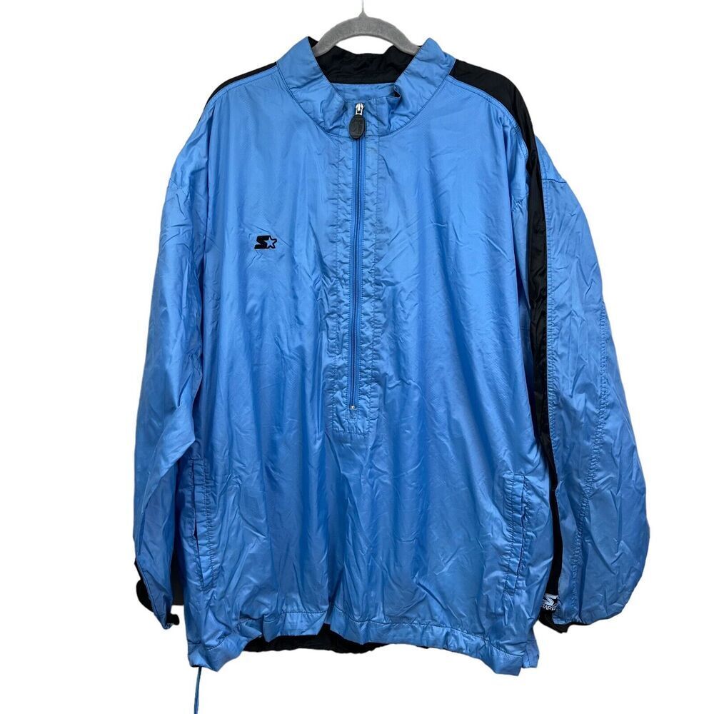 Starter Windbreaker Jacket Mock Collar Full Zip 3/4 Mesh Lined Blue Men Sz 2XL*